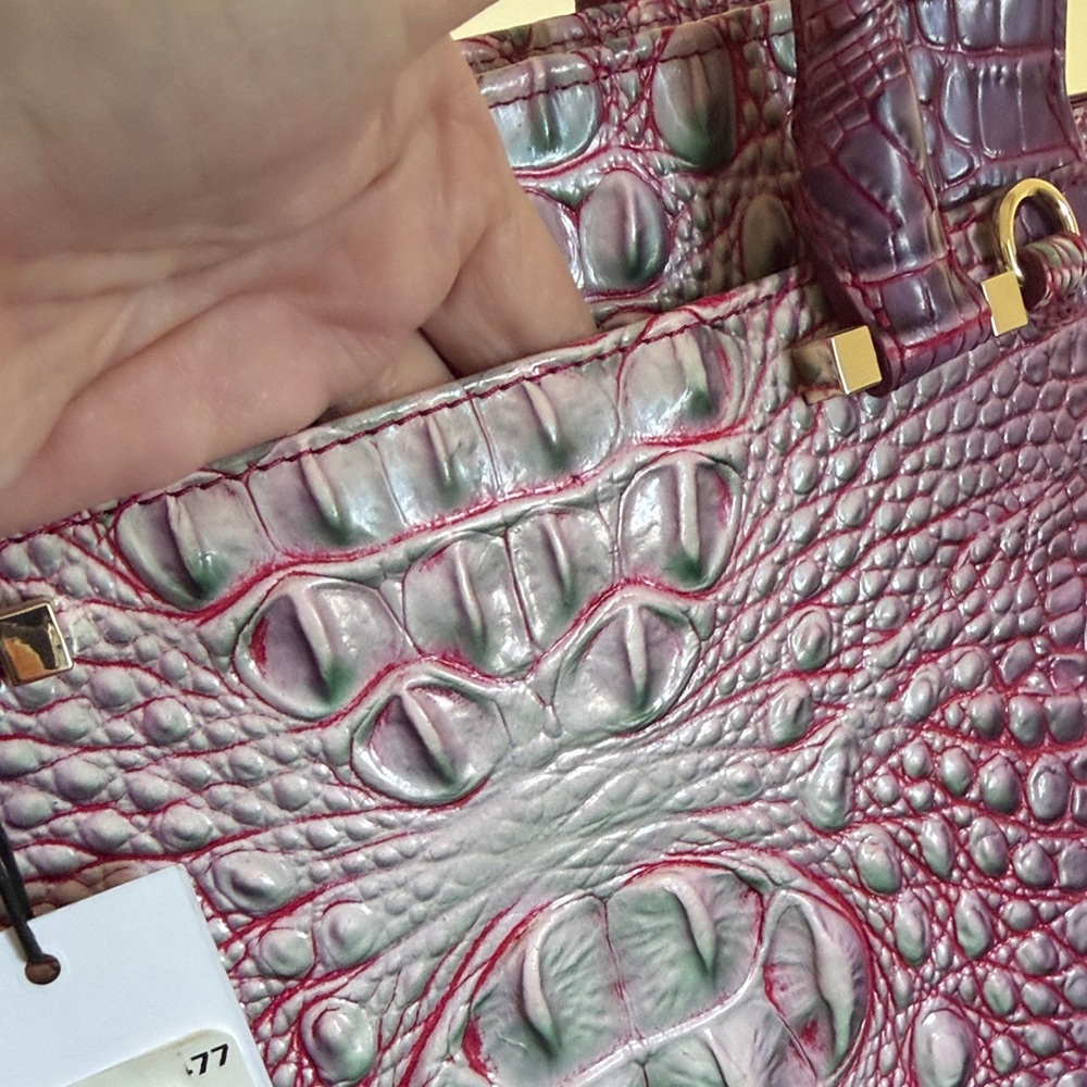 Brahmin Priscilla Melbourne in Julep Pink & Green Croc-Embossed Satchel. - Picture 9 of 16